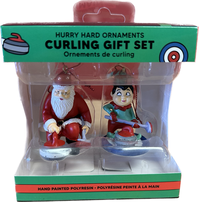 Santa and Elf Curling Ornament Set